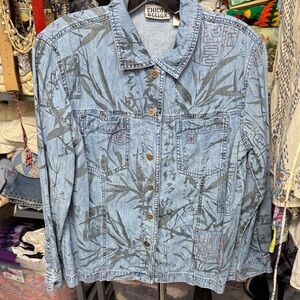 Chico's Light Blue Denim Jacket with Faded Indigo Detail